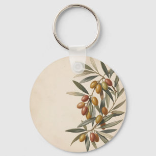 Olijftak Olijven Vintage Botanische Illustratie Sleutelhanger