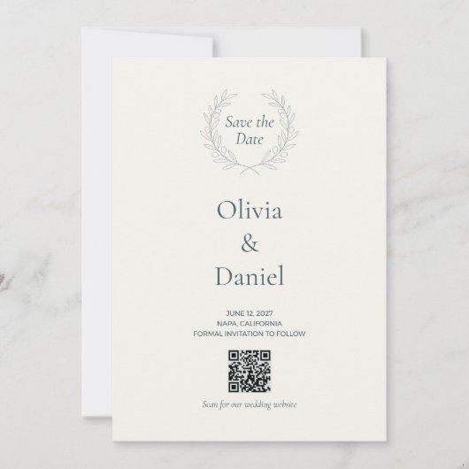 Olijftak QR-code Huwelijk Bewaar de Datum Kaart (Voorkant)
