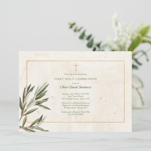 Olijftak religieuze uitnodigingen (Staand voorkant)