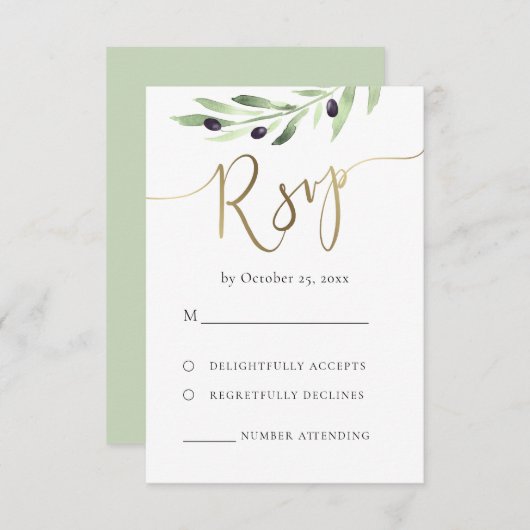 olijftak RSVP-bruiloft RSVP Kaartje (Voorkant / Achterkant)