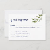 Olijftak RSVP kaart met Navy tekst (Voorkant)