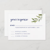 Olijftak RSVP kaart met Navy tekst (Voorkant / Achterkant)