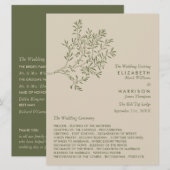 Olijftak, Rustieke & Minimalistische Trouwdag Programmakaart (Voorkant / Achterkant)