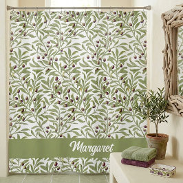 Olijftak Salie Groen Botanisch Monogram Douchegordijn