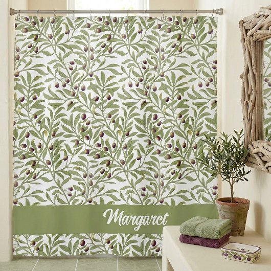 Olijftak Salie Groen Botanisch Monogram Douchegordijn