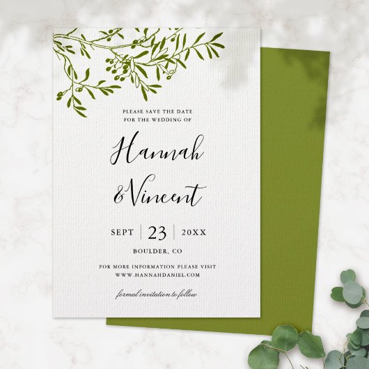 Olijftak Save the Date kaart