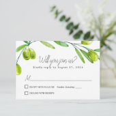 Olijftak Script Klassieke Antwoordkaart RSVP Kaartje (Staand voorkant)
