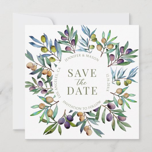 Olijftak Toscane Save the Date foto uitnodiging (Voorkant)