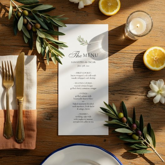 Olijftak Trouw Menu Kaart | Minimaal Elegant
