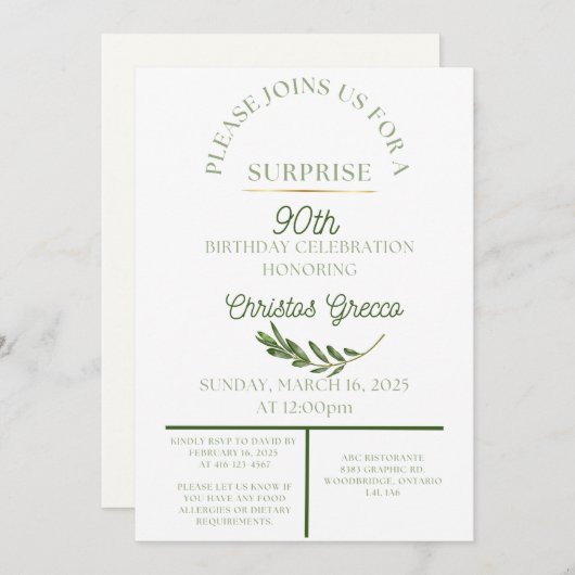 Olijftak - Uitnodiging (Voorkant / Achterkant)