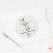 Olijftak wit hout Cross Eerste Communie Ronde Sticker (Envelop)