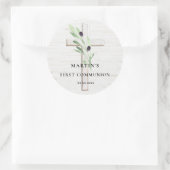 Olijftak wit hout Cross Eerste Communie Ronde Sticker (Tas)