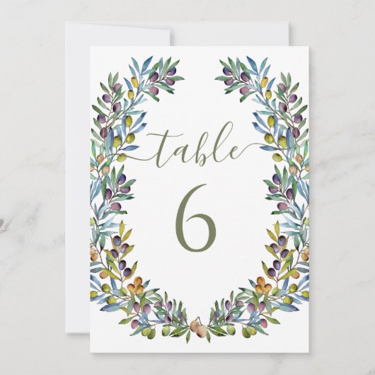 Olijftakken boho krans trouwtafel nummers kaart (Voorkant)