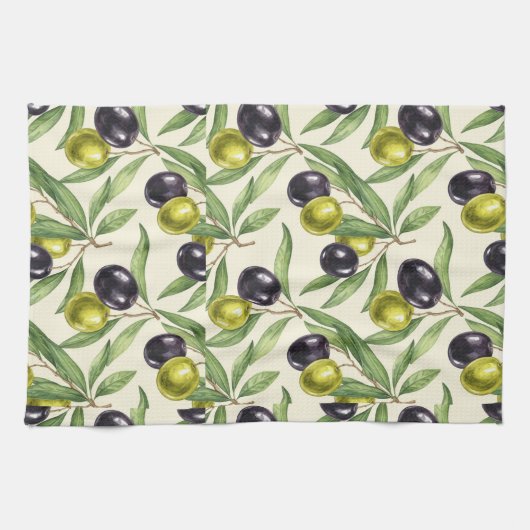 Olijftakken en olijven van Natasha Us Theedoek (Horizontaal)