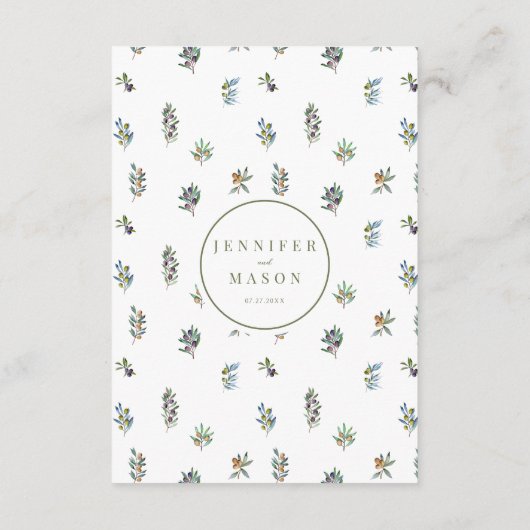 Olijftakken Groen laat bruidsmenu kaarten (Achterkant)