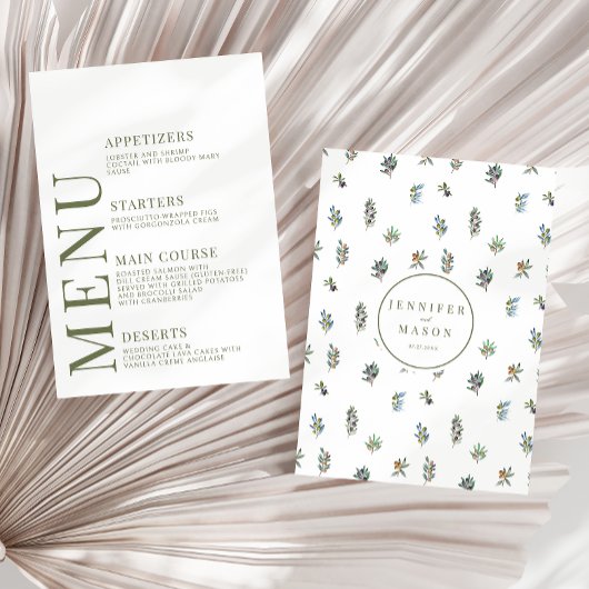 Olijftakken Groen laat bruidsmenu kaarten