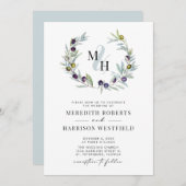 Olijftakken Monogram krans bruiloft Kaart (Voorkant / Achterkant)