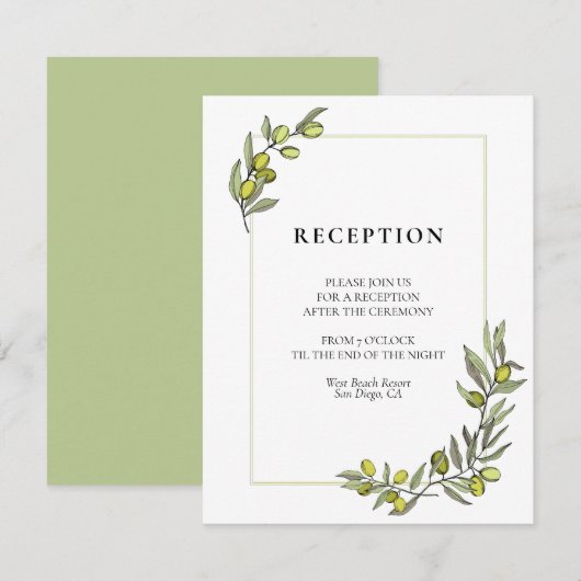 Olijftakken omlijsten huwelijksreceptie kaart (Voorkant / Achterkant)