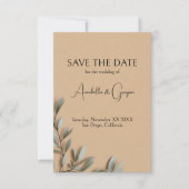 Olijftakken op Elegante Beige Bruiloft Save The Date (Voorkant)