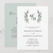 Olijftakken Symbool van Liefde Monogram Bruiloft Kaart (Voorkant / Achterkant)