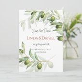 Olijftakken Watercolor Rustieke Trouwdag Save The Date (Staand voorkant)