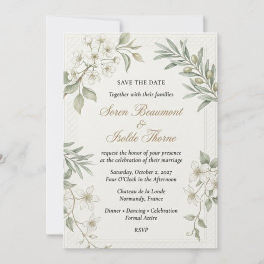 Olijftakken, Witte Bloesems, Geweven Rand Frame Kaart (Voorkant)
