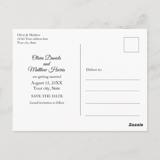 Olijftakken. Zomer bruiloft Save the Date Briefkaart (Achterkant)