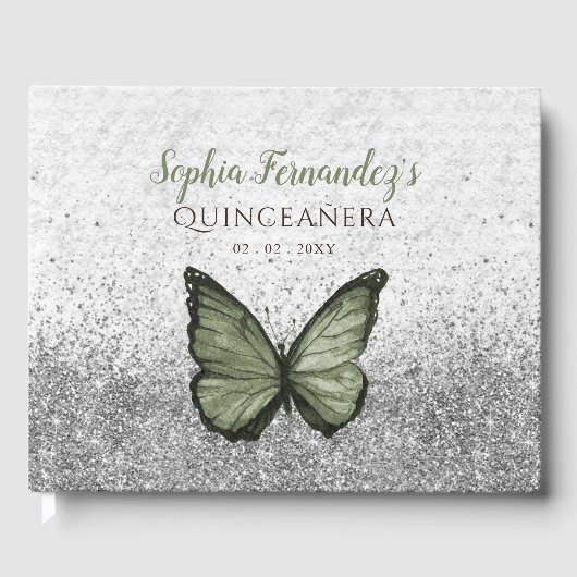  olijfworst zilveren vlinder quinceañera gastenboek (Voorkant)