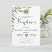 Olijven en bladeren Baptism-uitnodiging. Kaart (Staand voorkant)