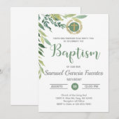 Olijven en bladeren Baptism-uitnodiging. Kaart (Voorkant / Achterkant)