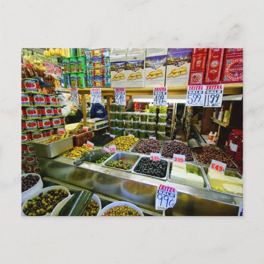 Olijven en kaas op het briefkaart Arthur Avenue (Voorkant)