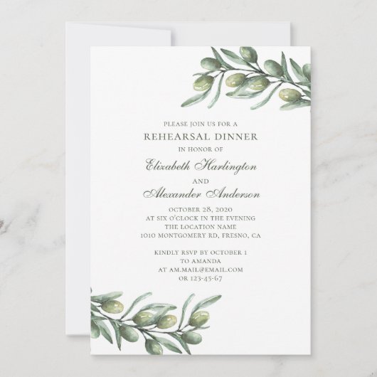 Olijven. Italiaans repetitiediner. Zomer botanisch Kaart (Voorkant)