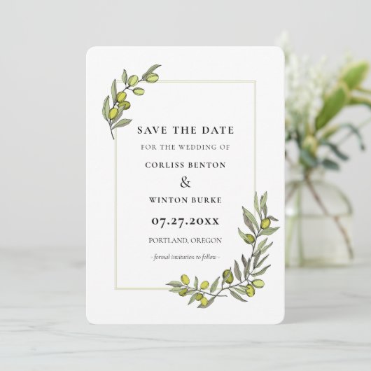 Olijven lijst Sla datum uitnodiging op (Staand voorkant)