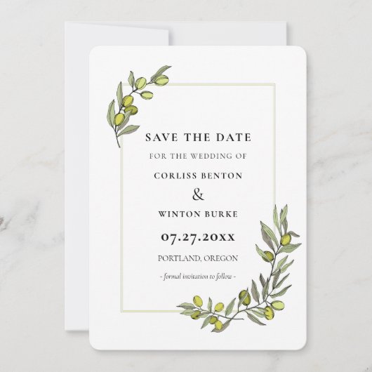 Olijven lijst Sla datum uitnodiging op (Voorkant)
