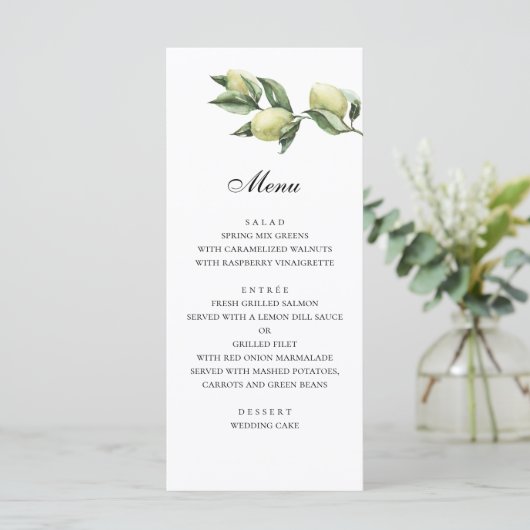 Olijven menu. Italiaanse bruiloft. Groen diner men Menu (Staand voorkant)