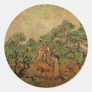 Olijven plukken door Vincent van Gogh Ronde Sticker