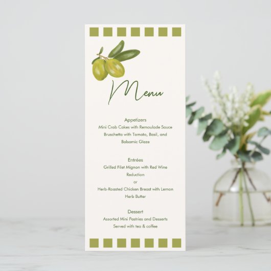 olijven tekeningen Bruiloft Menu (Staand voorkant)