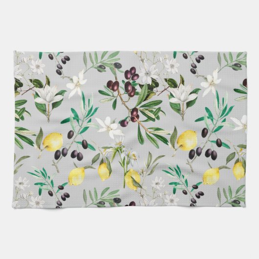 Olijven, Toscane, bloemen, Middellandse Zee,citroe Theedoek (Horizontaal)