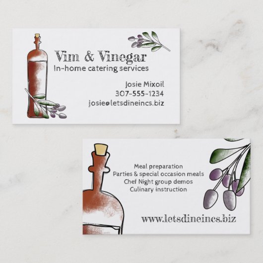 olijven visitekaartje op azijn, flesje chef cateri (Voorkant / Achterkant)