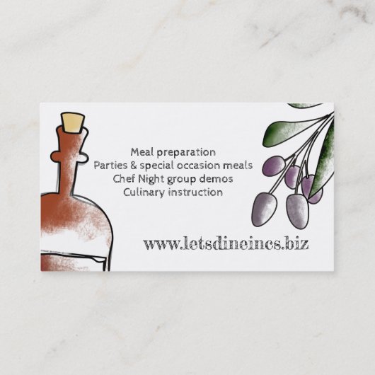 olijven visitekaartje op azijn, flesje chef cateri (Achterkant)
