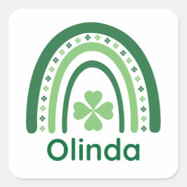 Olinda Name Clover Boho Rainbow Vierkante Sticker