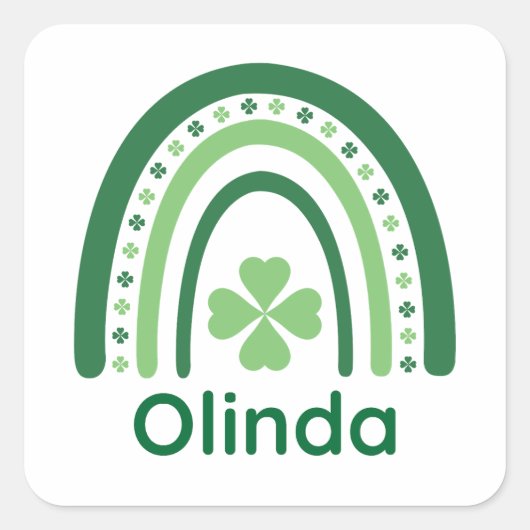 Olinda Name Clover Boho Rainbow Vierkante Sticker (Voorkant)