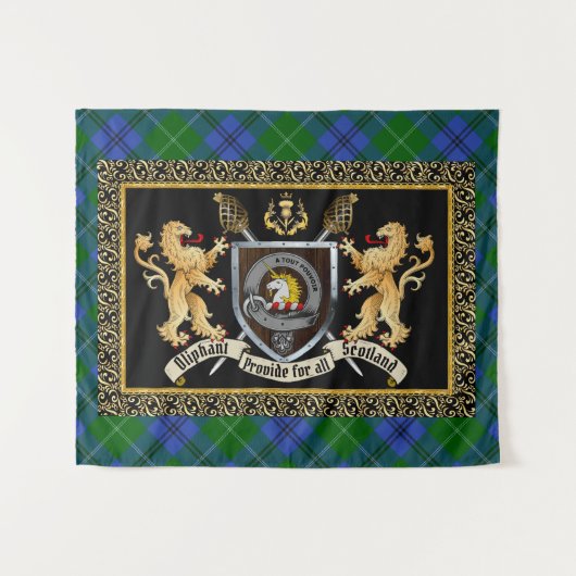 Oliphant Clan Badge & Motto w/Lions Wandkleed (Voorkant (horizontaal))