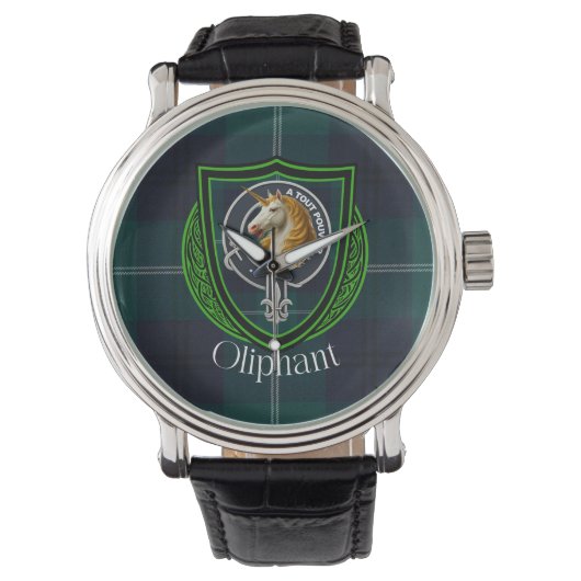 Oliphant Schotse Clan Tartan & Crest Horloge (Voorkant)