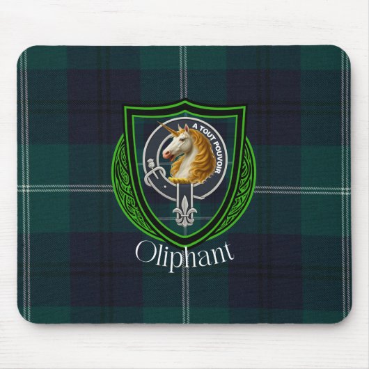 Oliphant Schotse Clan Tartan en Crest Muismat (Voorkant)