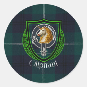 Oliphant Schotse Clan Tartan & Wapen Ronde Sticker