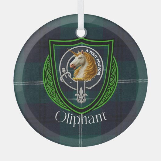 Oliphant Scottish Clan Tartan & Crest Glas Ornament (Voorkant)