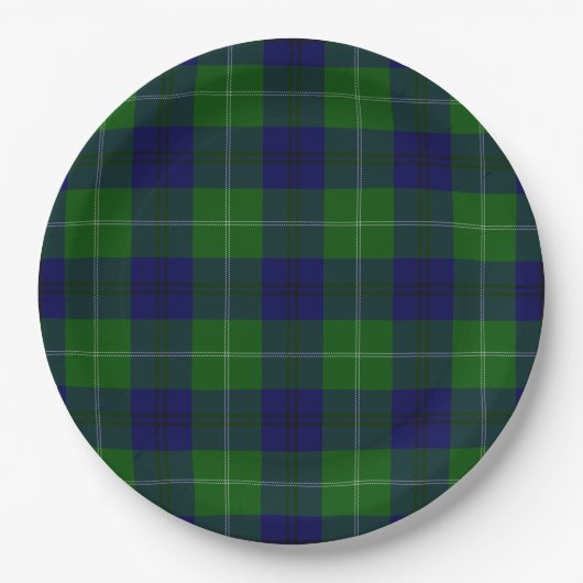 Oliphant tartan blue green plaid papieren bordje (Voorkant)