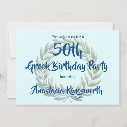 Olive 50e Griekse Verjaardagsfeestuitnodiging Kaart (Voorkant)