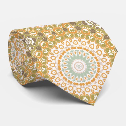 Olive and Amber Modern Mandala Design Stropdas (Opgerold)